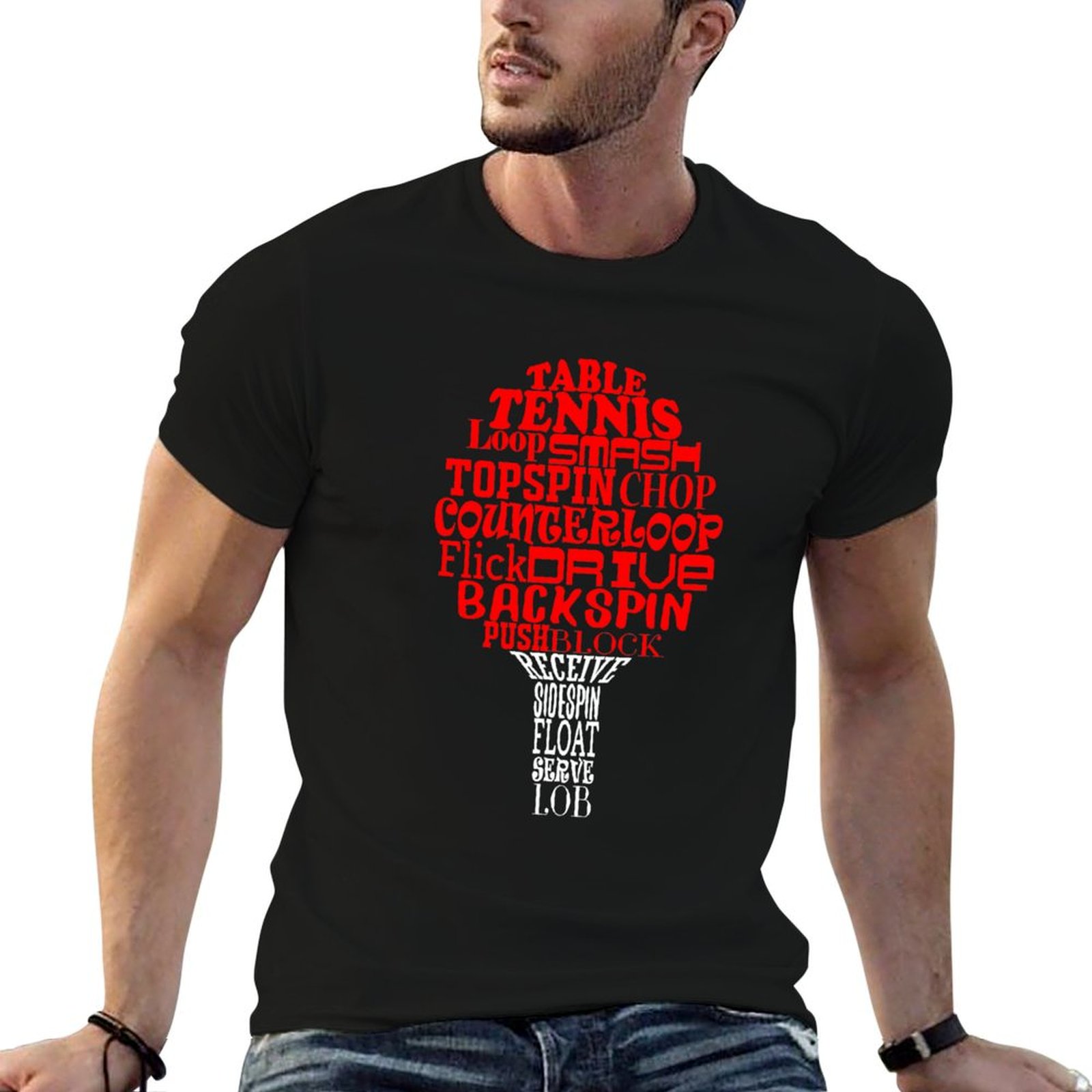Table Tennis Basic - Table tennis word cloud T-Shirt Casual